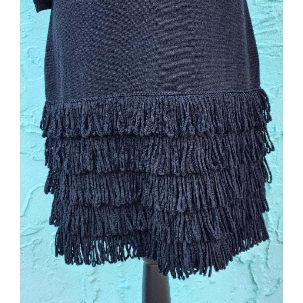 Unique Little Black DRESS LBD Soft Surroundings Stretch FRINGE bodycon SMALL